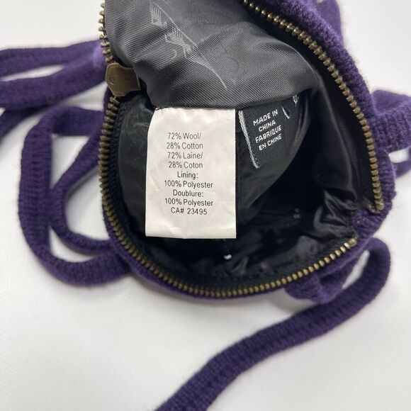 Icelandic Design Wool Blend Shoulder Bag Two Strap Purse Knitted Purple Floral - Picture 8 of 13